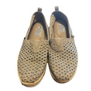 BOBS From Skechers Memory Foam Tan Espadrilles Rhinestones Wedge Platform Sz 5W